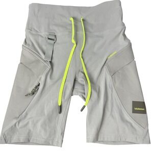 Lululemon Lab High Rise Utility Bike Shorts Sage Green Neon Yellow Women Size 6